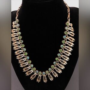 Lisner Rhinestone Crystals Green Cleopatra Choker Egyptian Gold tone Necklace